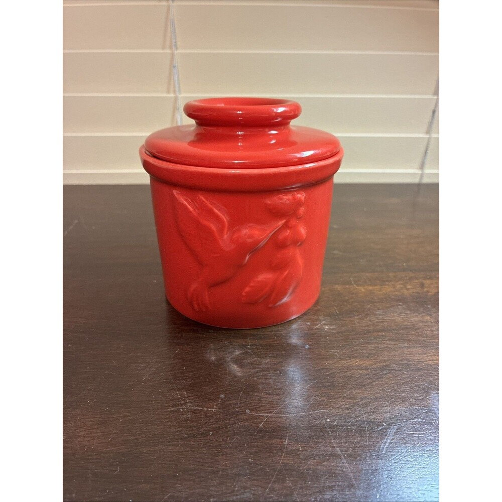 JBK Pottery Hummingbird Butter Crock – Red